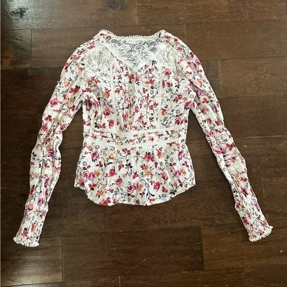 Anthropologie-Floral lace long sleeve blouse-Size 4-EUC - Picture 5 of 13